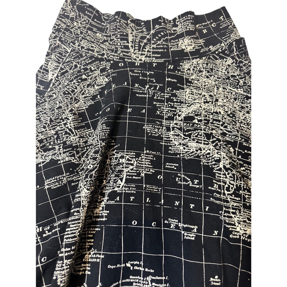 Effie's Heart Skirt Women XS Black Map Print A-Line Midi Pockets Excellent - Picture 6 of 10